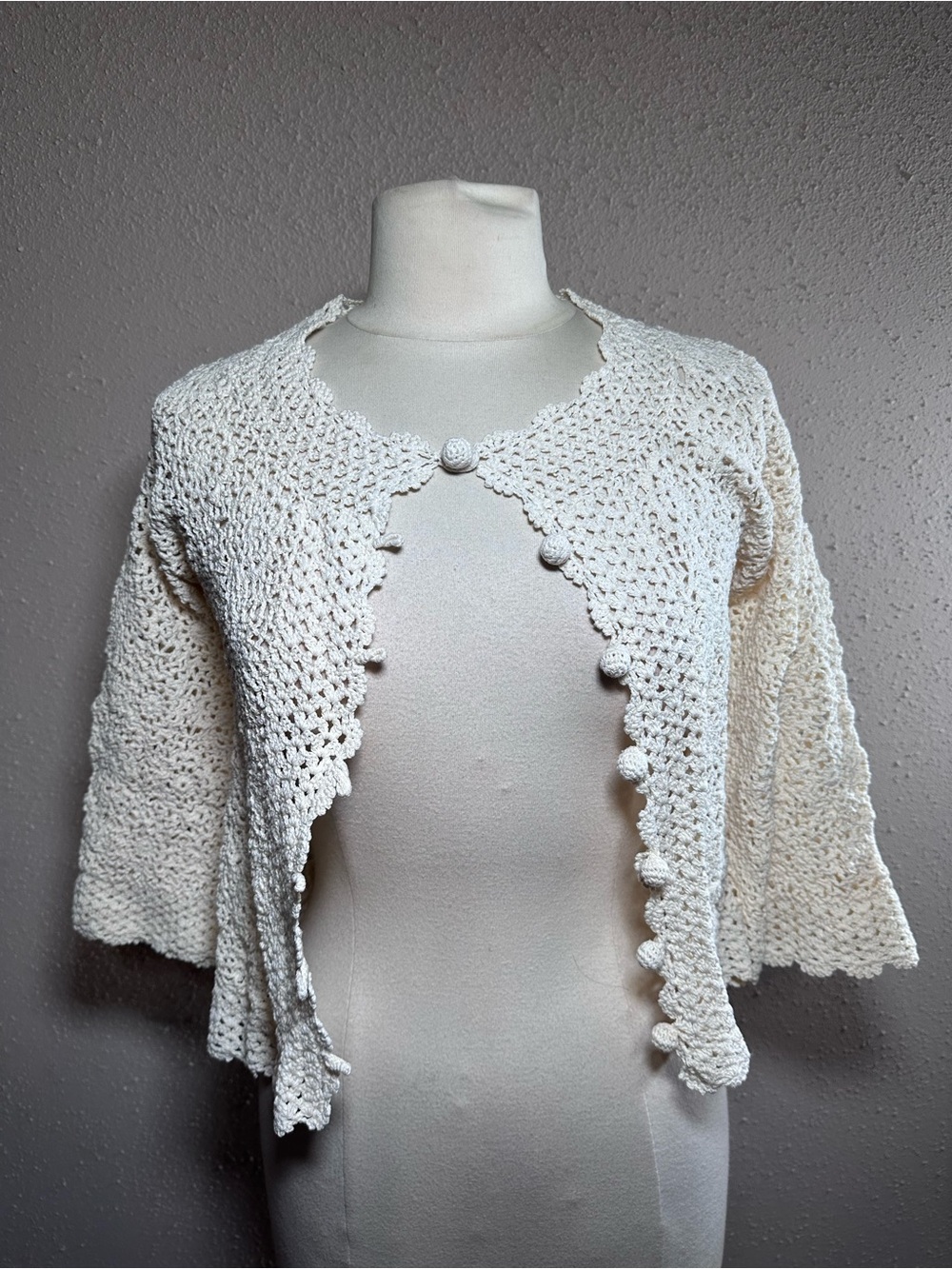 Robert Rodriguez Women’s Crochet Knit Cottagecore Cream Sweater Cardigan size S